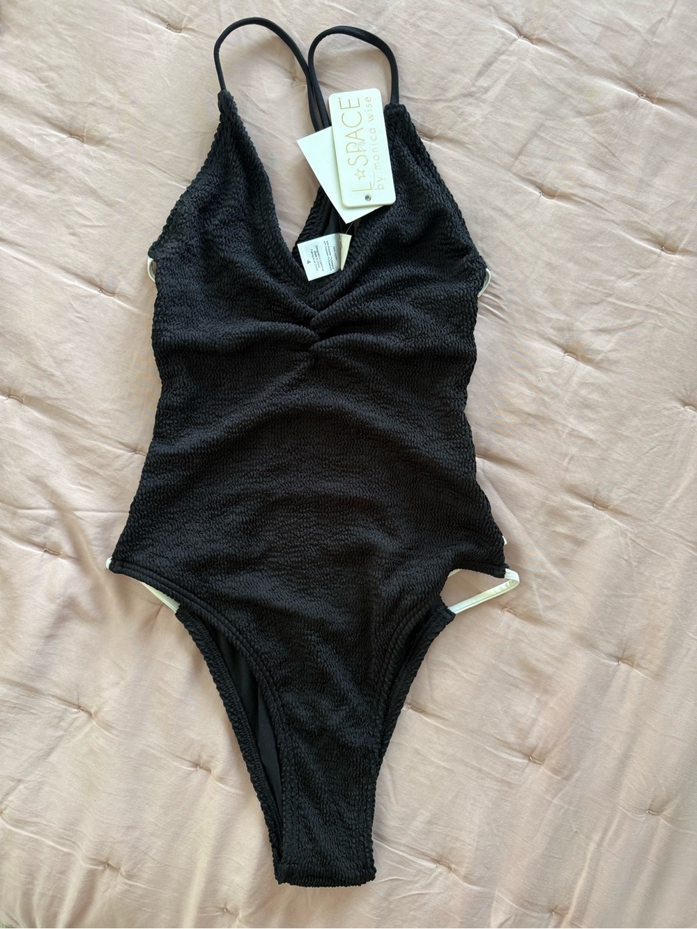 L*Space Black Textured Women One-Piece Swimsuit